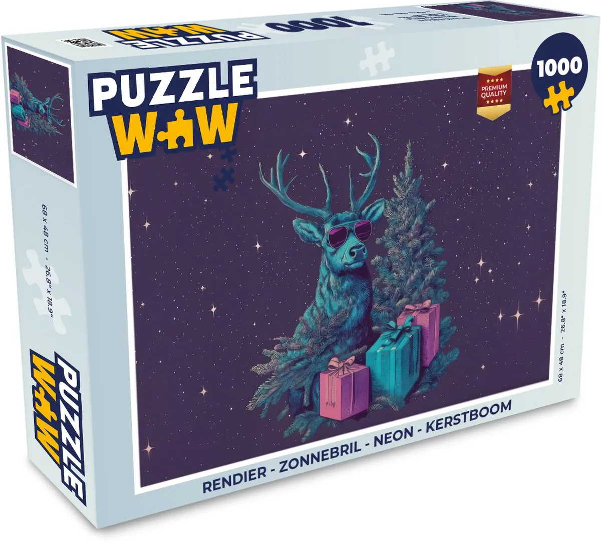 PuzzleWow Rendier Zonnebril Neon Kerstboom Puzzle - 1000 Stuks
