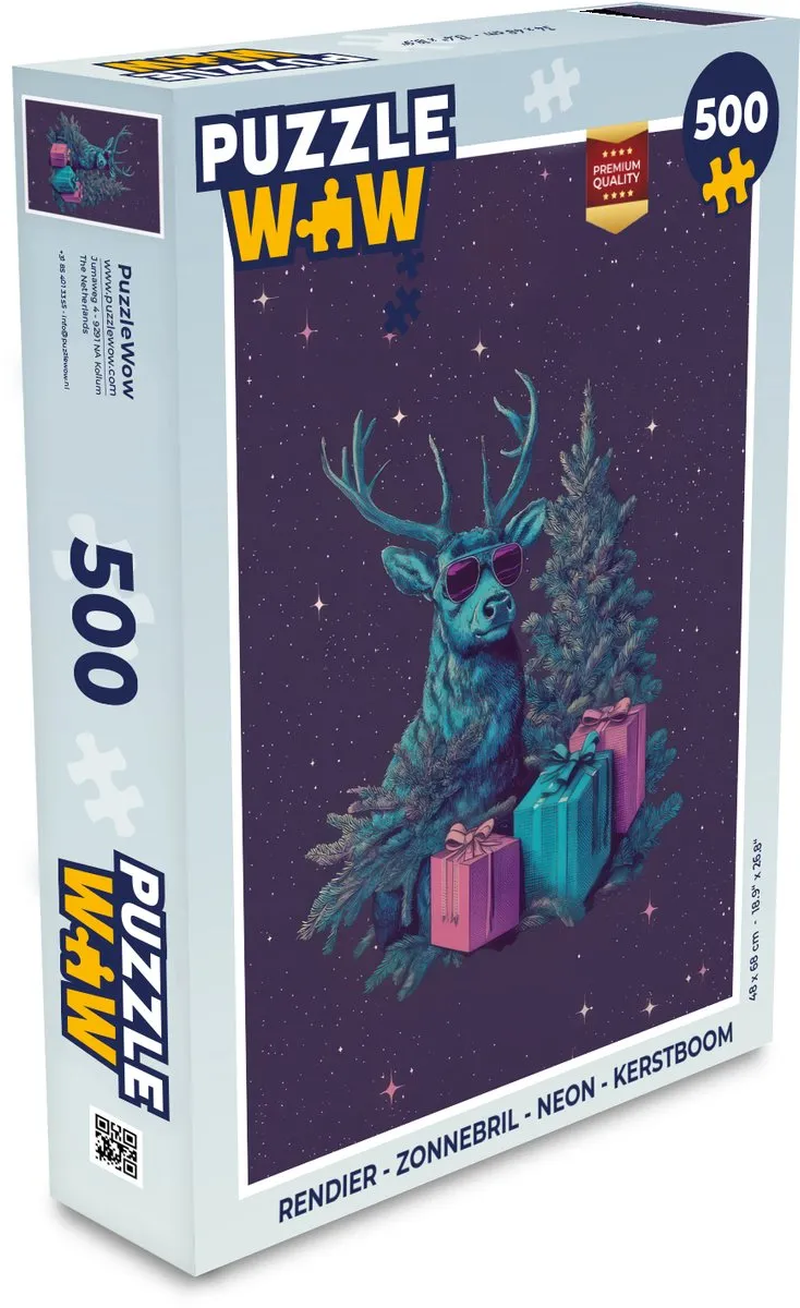 PuzzleWow Rendier Zonnebril Neon Kerstboom Puzzle - 1000 Stuks