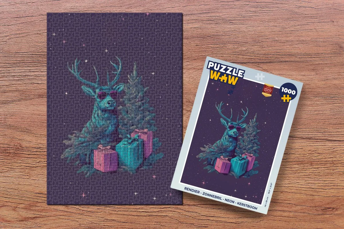 PuzzleWow Rendier Zonnebril Neon Kerstboom Puzzle - 1000 Stuks