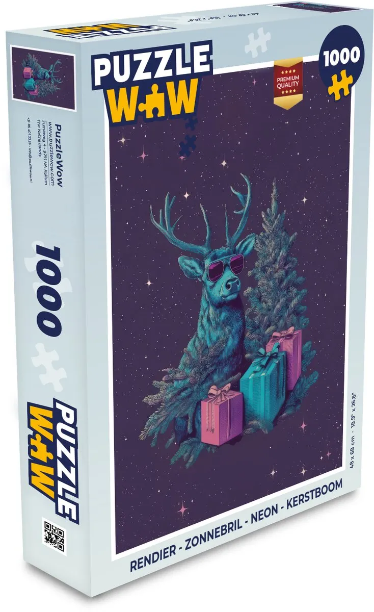 PuzzleWow Rendier Zonnebril Neon Kerstboom Puzzle