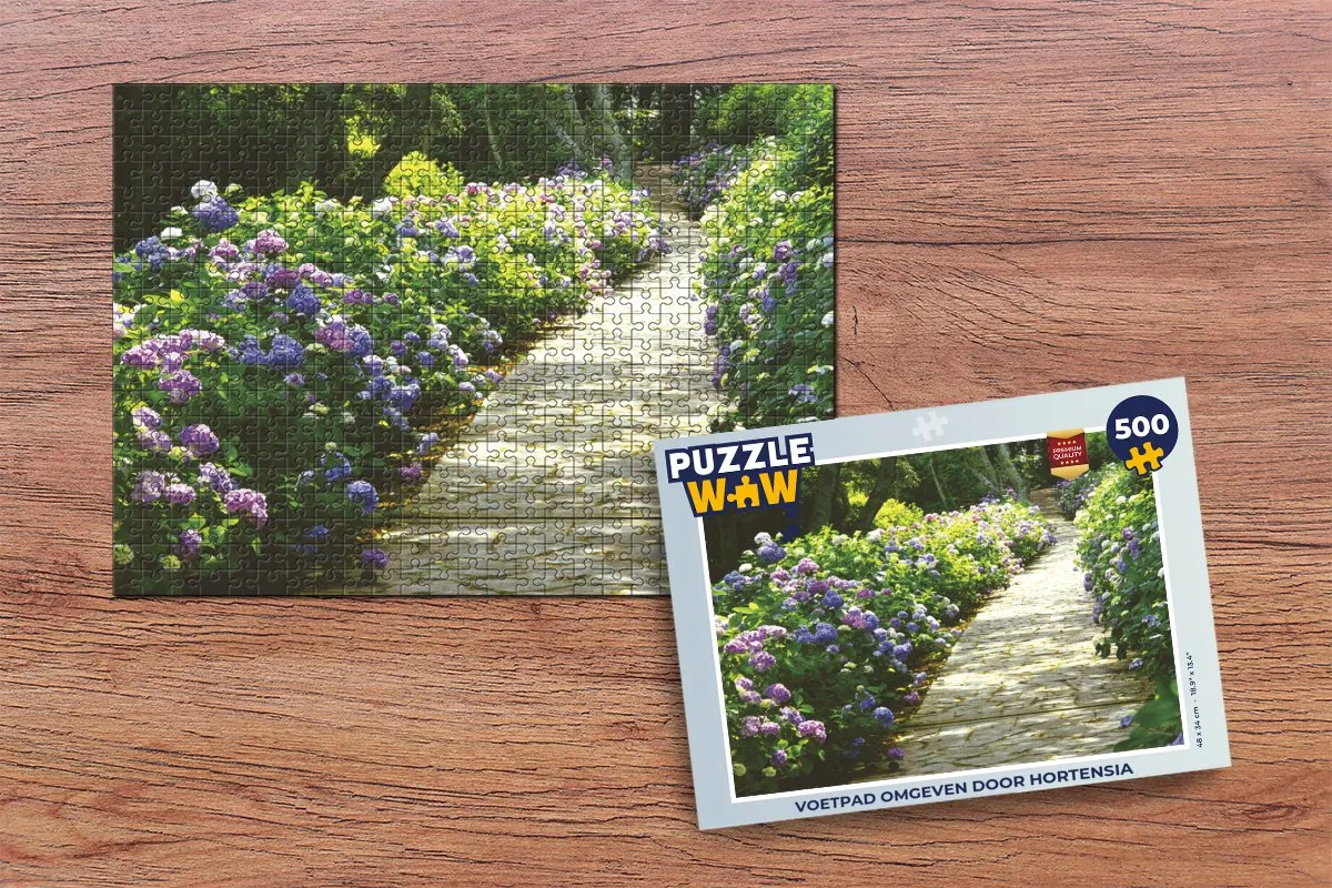 PuzzleWow Legpuzzel Voetpad Hortensia 500 Stuks - Multicolor