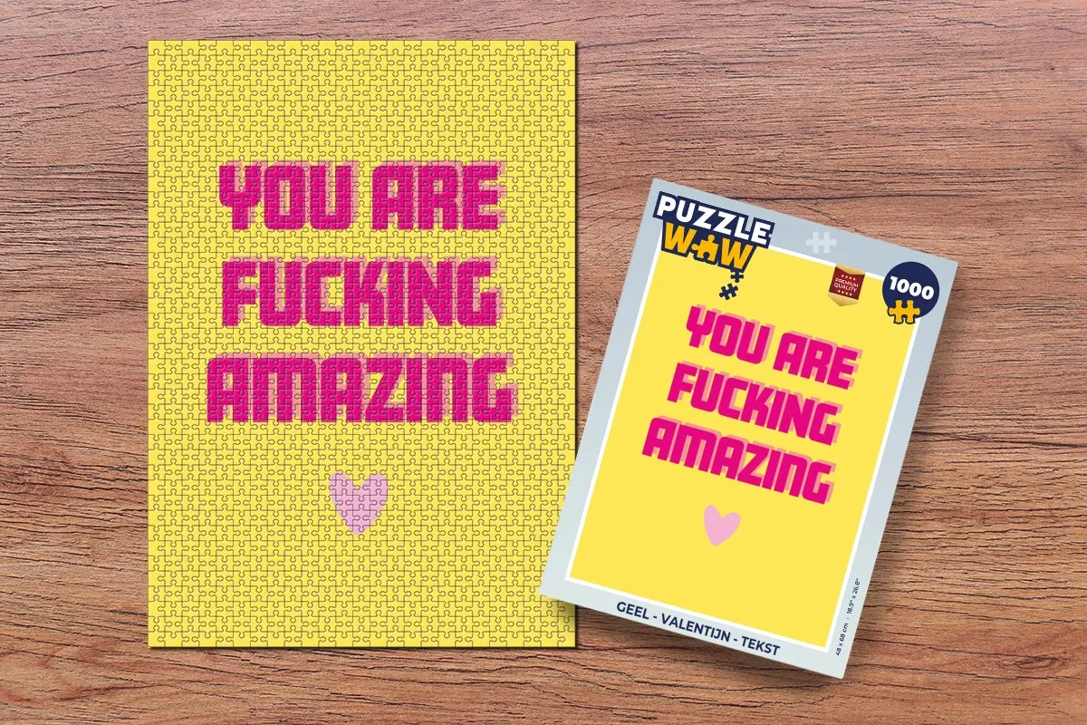 PuzzleWow Valentijn Tekst Legpuzzel 1000 Stuks - Geel/Rozepakket