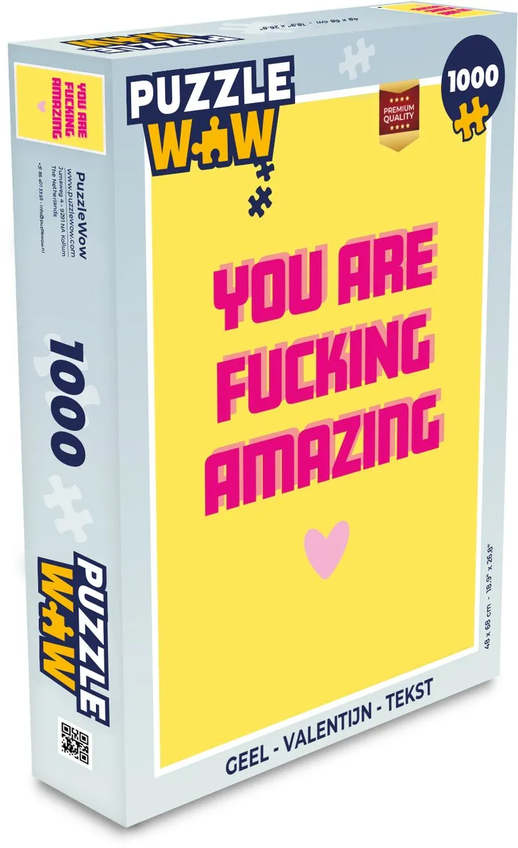 PuzzleWow Valentijn Tekst Legpuzzel 1000 Stuks - Geel/Rozepakket