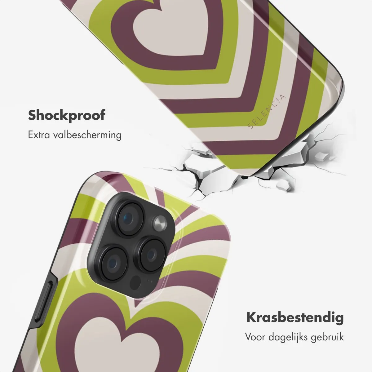 Selencia Hoesje iPhone 15 Pro Double Hearts Plum Fern - MagSafe