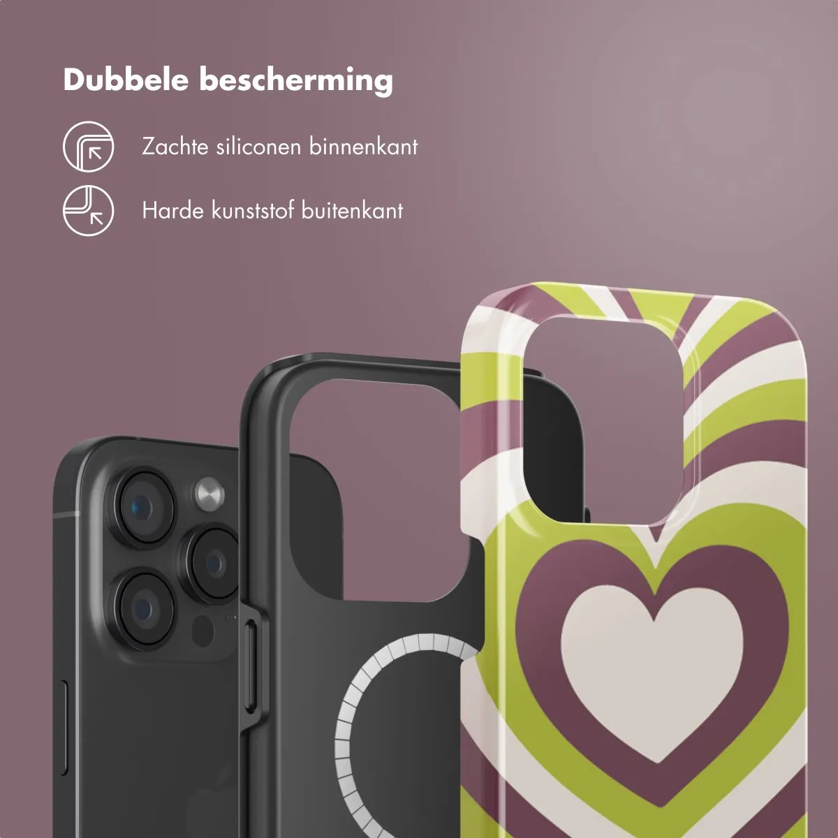 Selencia Hoesje iPhone 15 Pro Double Hearts Plum Fern - MagSafe