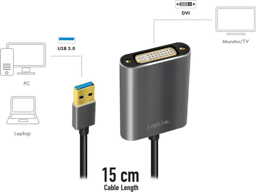Logilink UA0232 USB 3.0 naar DVI Adapter - Full HD 1080p - Zwart