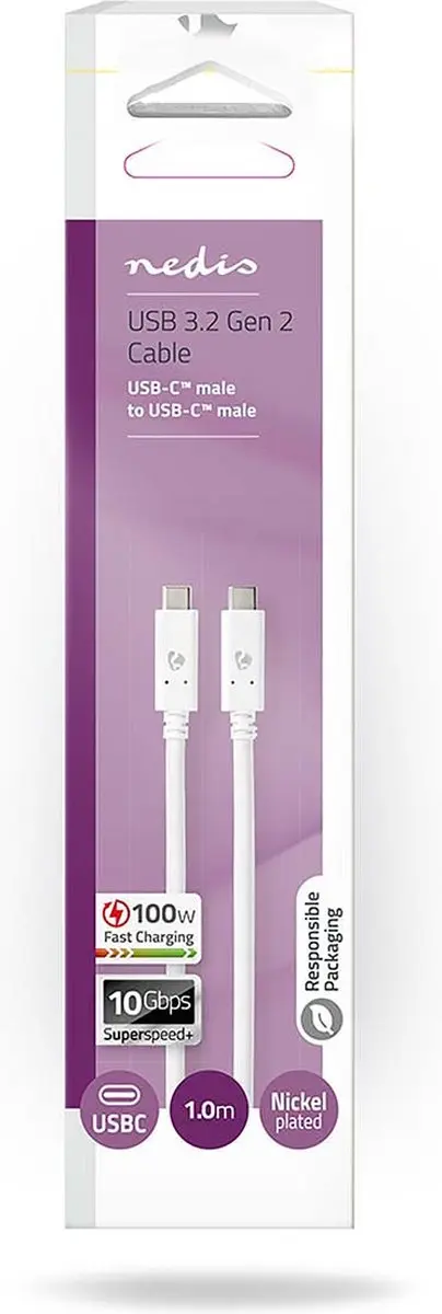 Nedis USB-C Kabel CCGW64750WT10 100W 4K@60Hz 1m - Wit