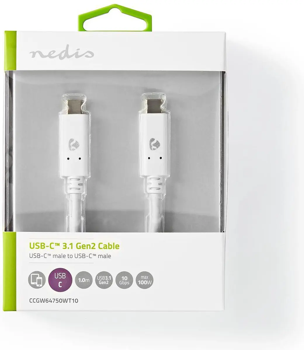 Nedis USB-C Kabel CCGW64750WT10 100W 4K@60Hz 1m - Wit