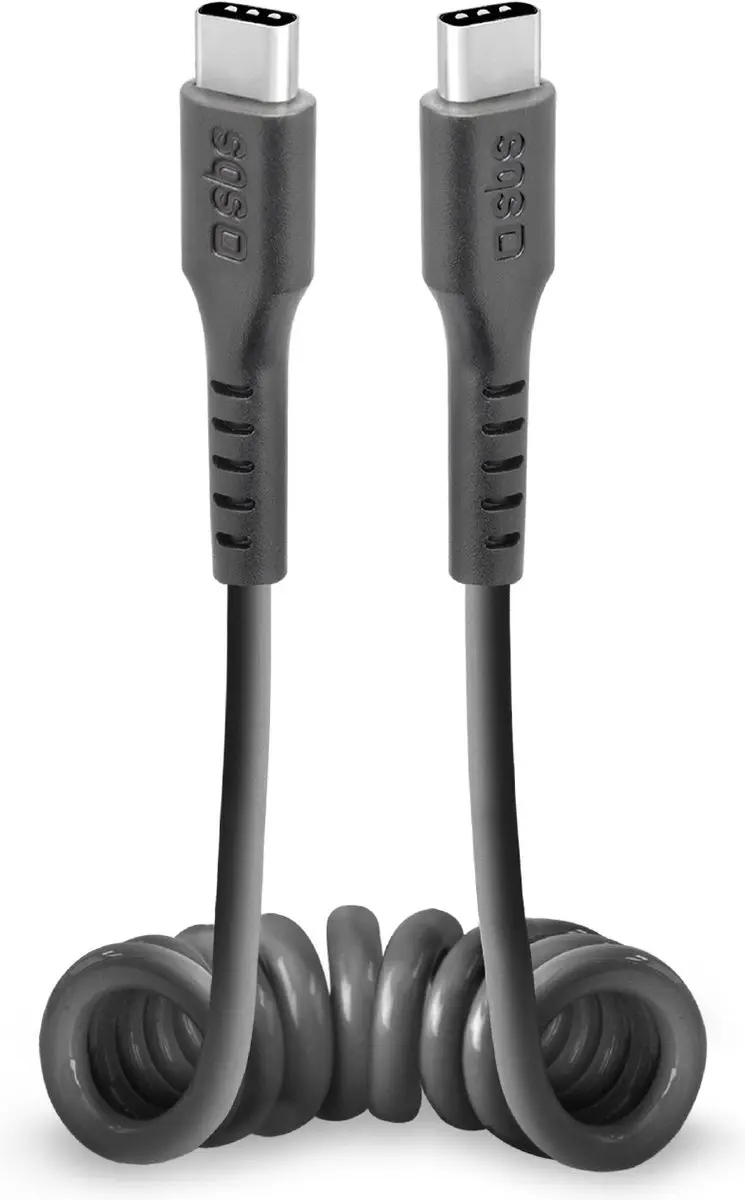 Sbs Usb-C Naar Usb-C Spiraalkabel 0,5 M Voor Snelladen Van Telefoons (100W)