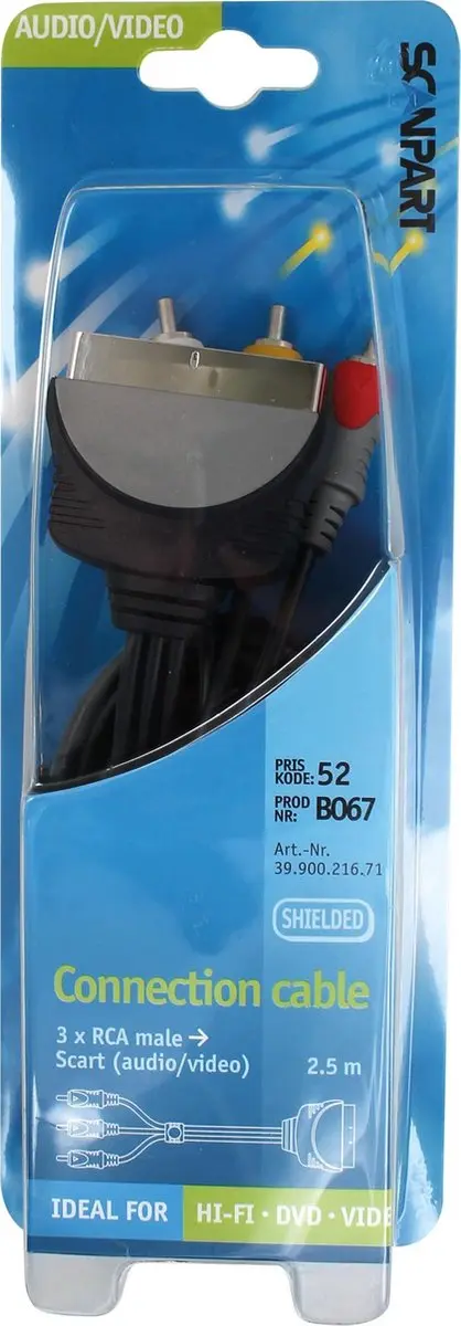 aansluitkabel 3tulp(M)-Scart(M) 2,5m