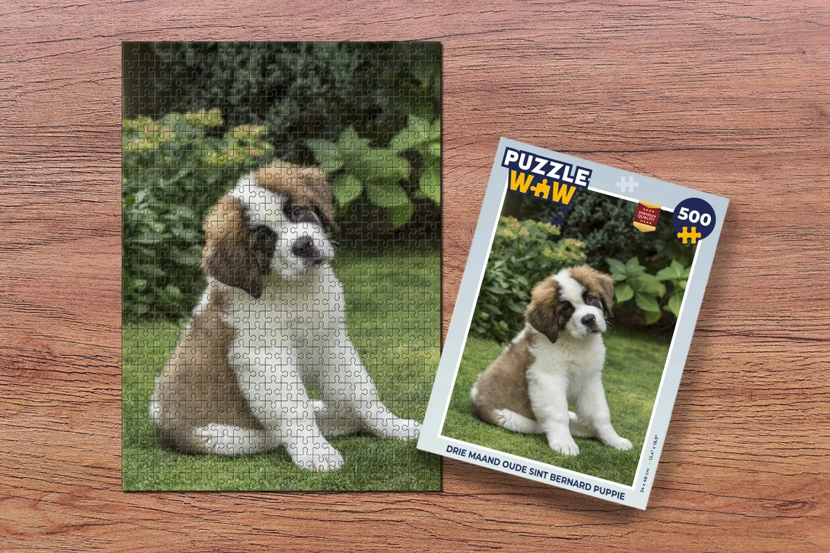 PuzzleWow Legpuzzel Drie Maand Oude Sint Bernard Puppy 500 Stuks - Multicolor