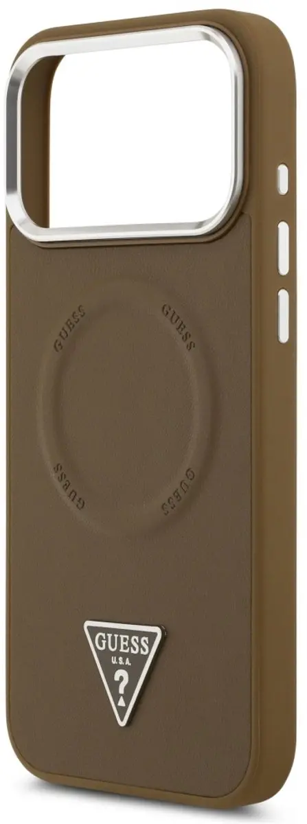 GUESS Triangle Logo Back Case Eco-Leather - iPhone 17 Pro - Bruin