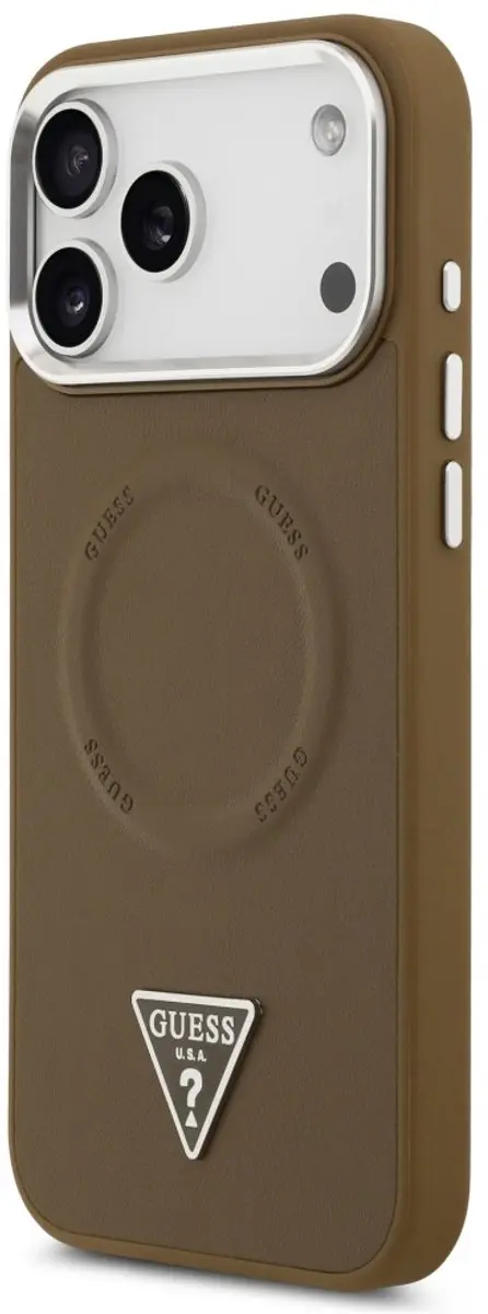 GUESS Triangle Logo Back Case Eco-Leather - iPhone 17 Pro - Bruin
