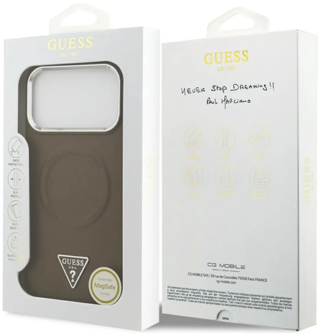 GUESS Triangle Logo Back Case Eco-Leather - iPhone 17 Pro - Bruin
