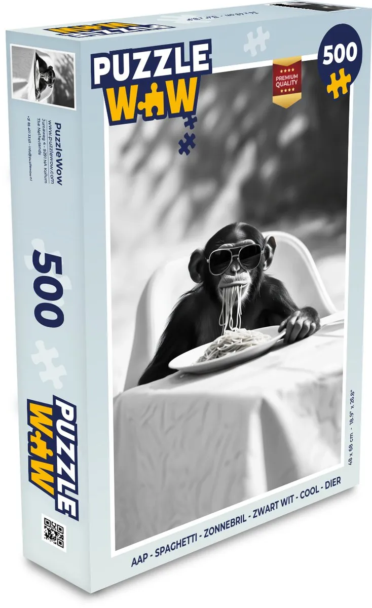 PuzzleWow Aap Spaghetti Legpuzzel 500 Stuks - Zwart/Wit