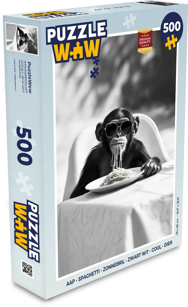 PuzzleWow Aap Spaghetti Legpuzzel 500 Stuks - Zwart/Wit