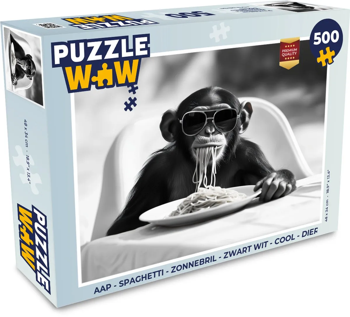 PuzzleWow Aap Spaghetti Legpuzzel 500 Stuks - Zwart/Wit