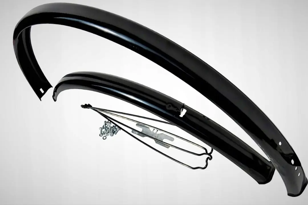 Set zwarte fietsspatborden 28 inch met spatlappen, staal
