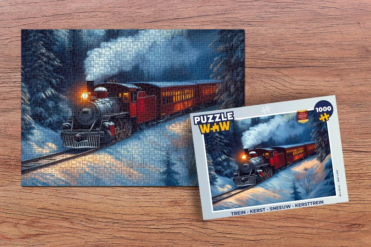 PuzzleWow Kersttrein Legpuzzel 1000 Stuks - Stoomtrein