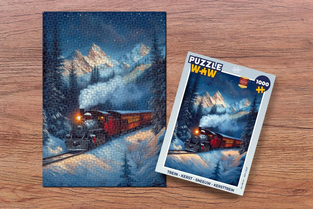 PuzzleWow Kersttrein Legpuzzel 1000 Stuks - Stoomtrein