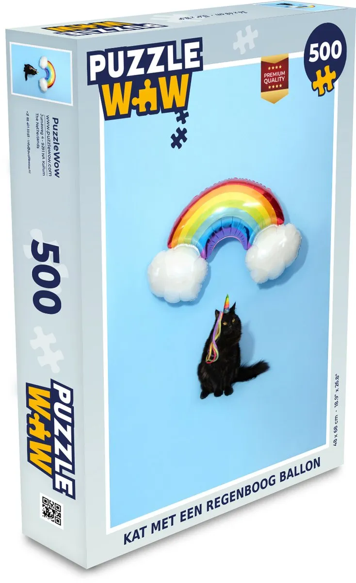 PuzzleWow Legpuzzel Kat met Regenboogballon 500 Stuks