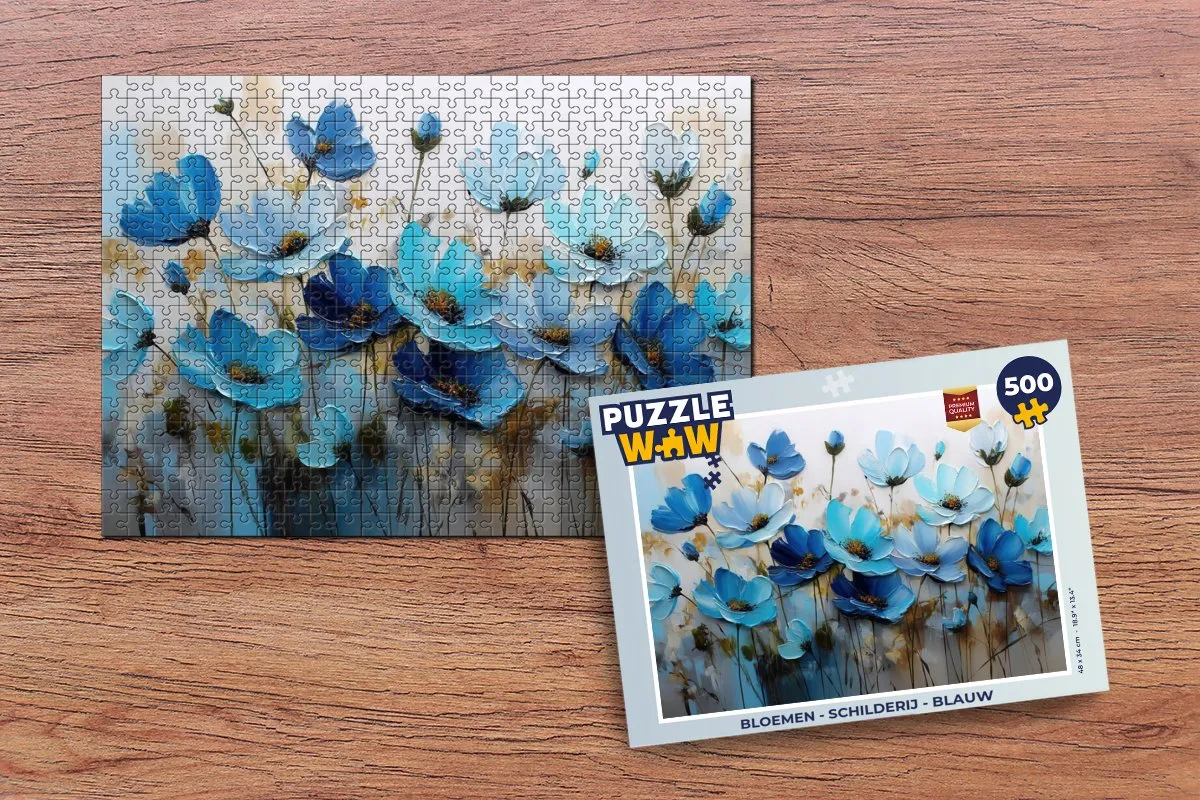 PuzzleWow Legpuzzel Bloemen 500 Stuks - Blauw