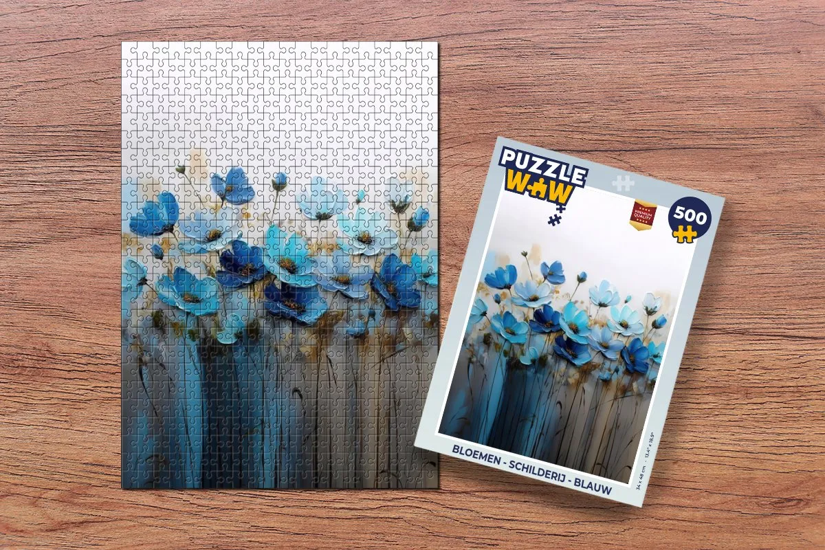 PuzzleWow Legpuzzel Bloemen 500 Stuks - Blauw