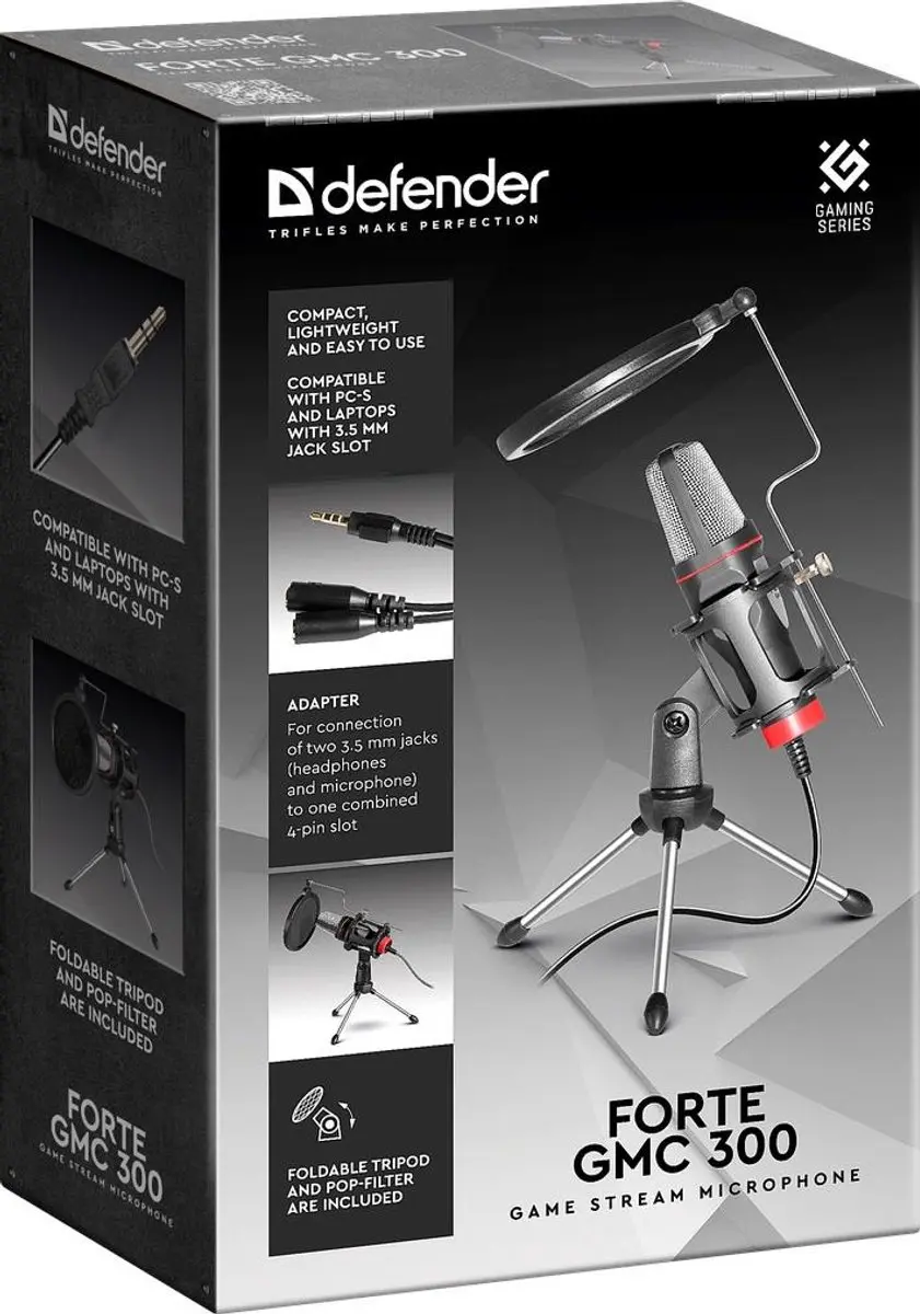 Defender FORTE GMC 300 Streammicrofoon - Bedraad - Zwart/Zilver - afbeelding 3 van 5