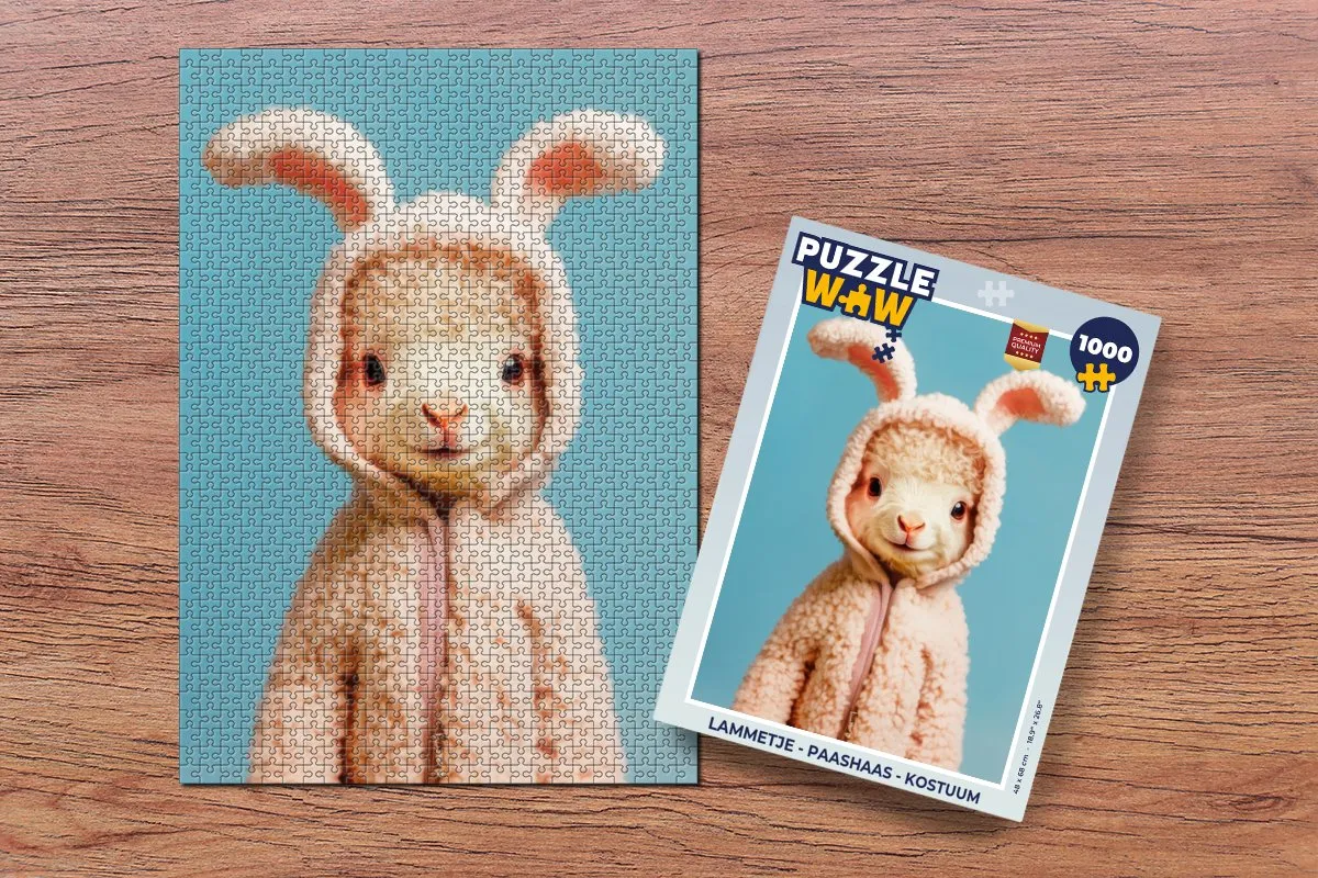 PuzzleWow Paashaas Lammetje Legpuzzel 1000 Stuks - Blauw