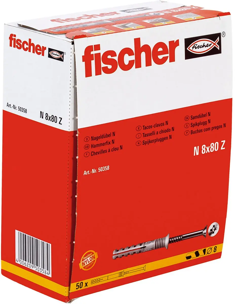 Fischer 50358 Nagelplug 8x80mm - 50 Stuks