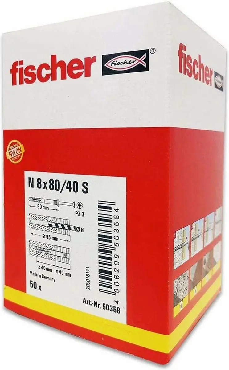 Fischer 50358 Nagelplug 8x80mm - 50 Stuks