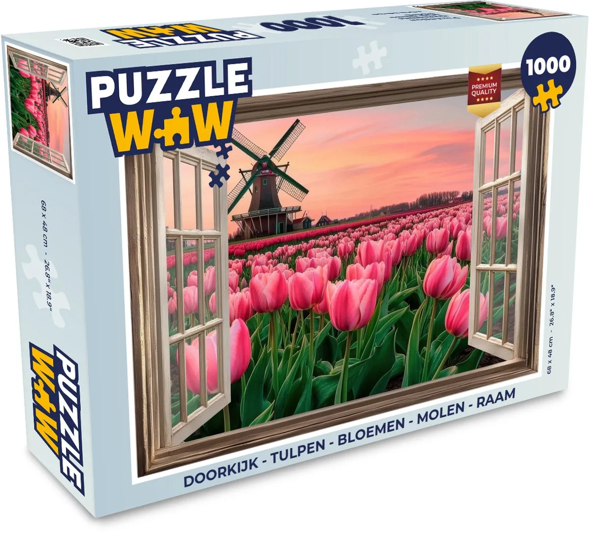 PuzzleWow Doorkijk Tulpen Legpuzzel 1000 Stuks - Roze
