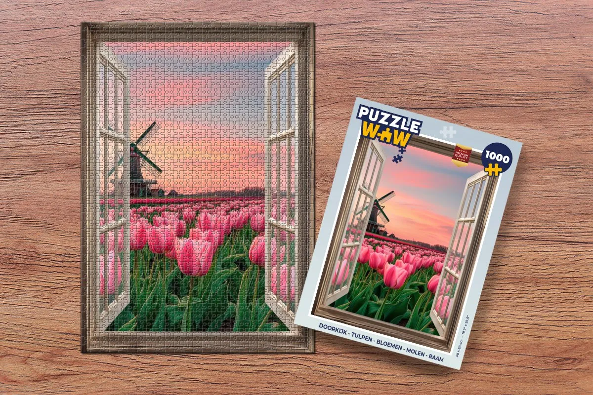 PuzzleWow Doorkijk Tulpen Legpuzzel 1000 Stuks - Roze