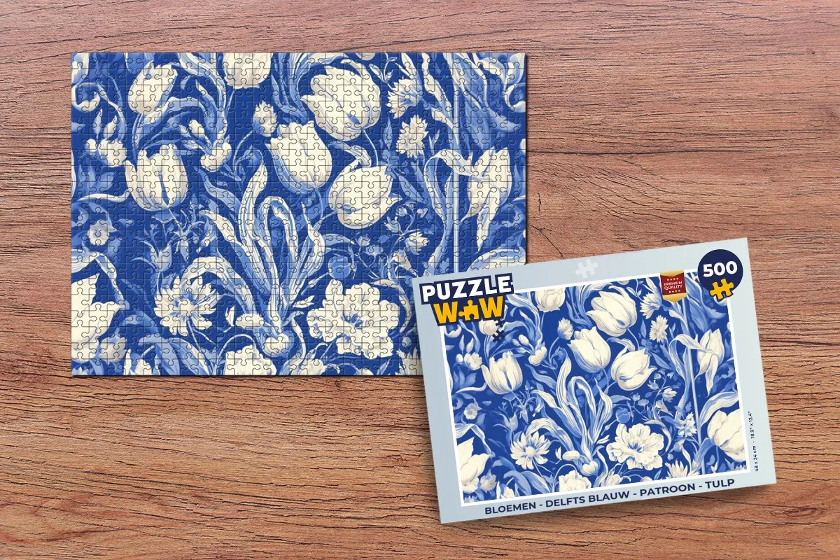 PuzzleWow Bloemen Legpuzzel 500 Stuks - Delfts Blauw