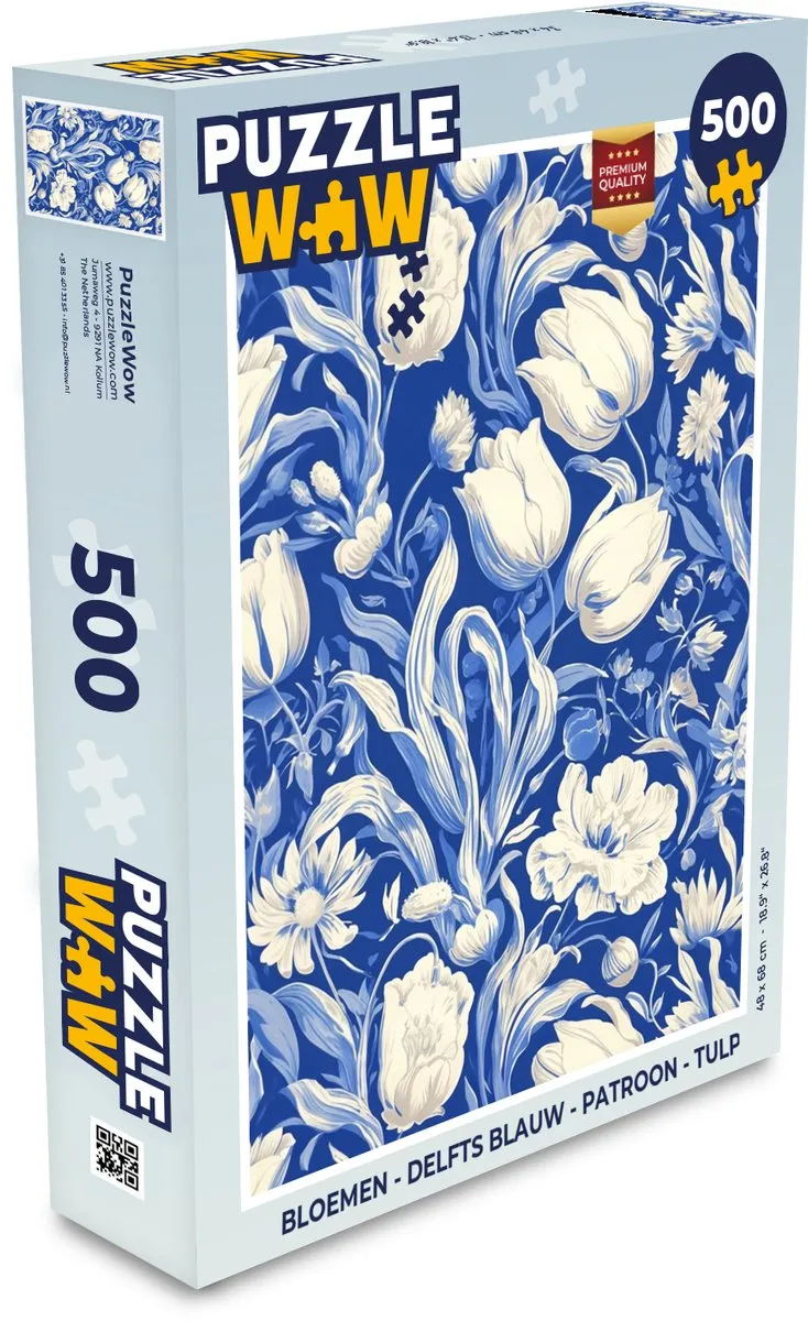 PuzzleWow Bloemen Legpuzzel 500 Stuks - Delfts Blauw