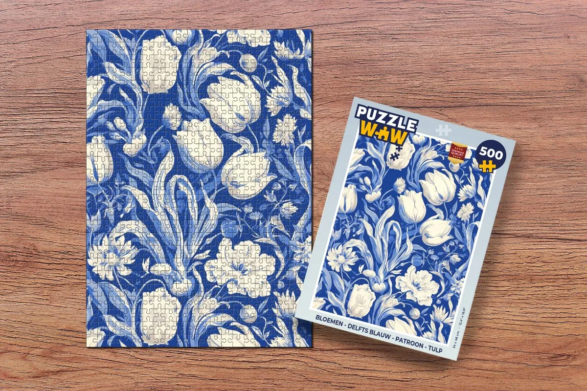 PuzzleWow Bloemen Legpuzzel 500 Stuks - Delfts Blauw