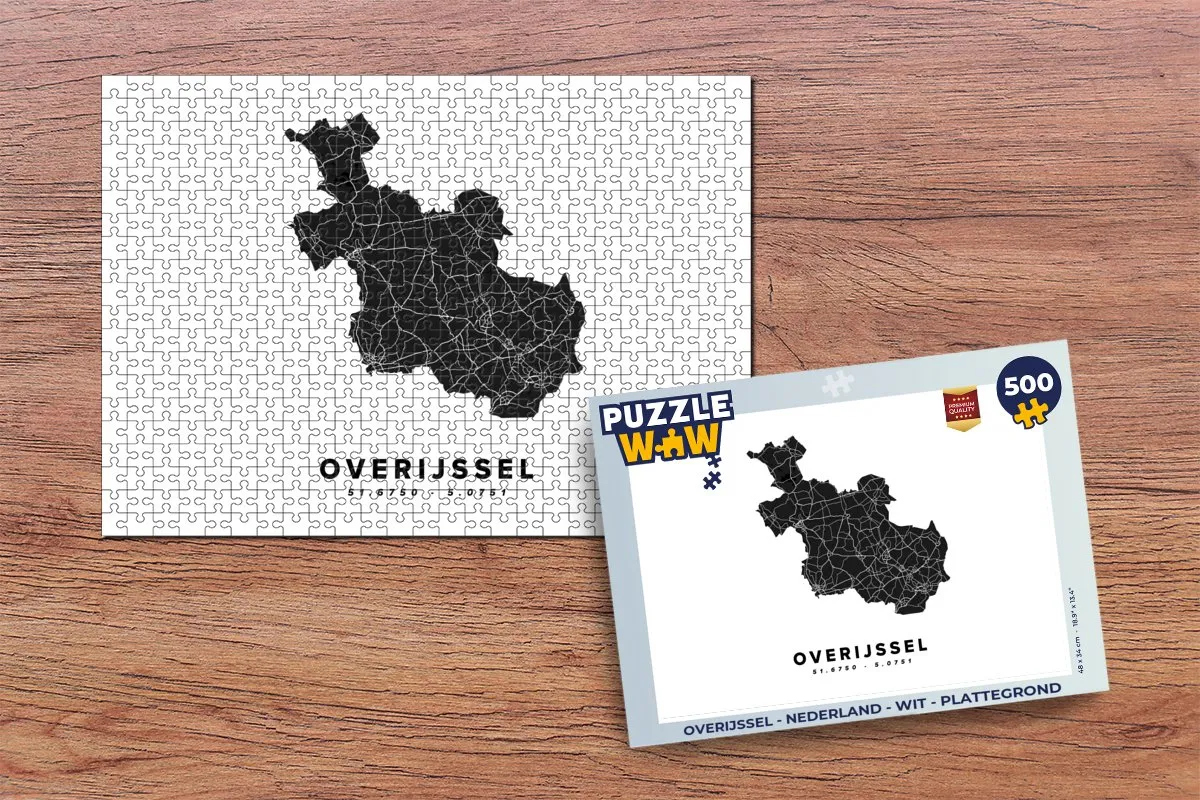 PuzzleWow Overijssel Legpuzzel 500 Stuks - Stadskaart Multicolor