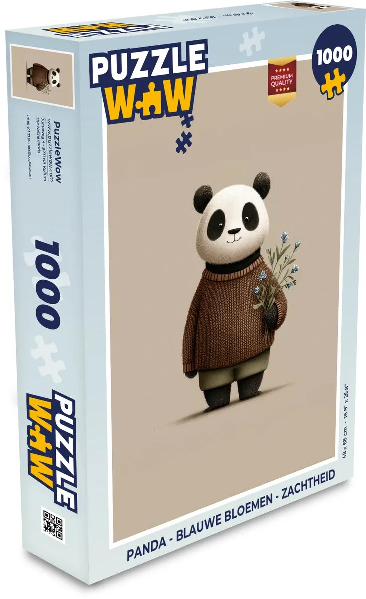 PuzzleWow Puzzel Panda Blauwe Bloemen