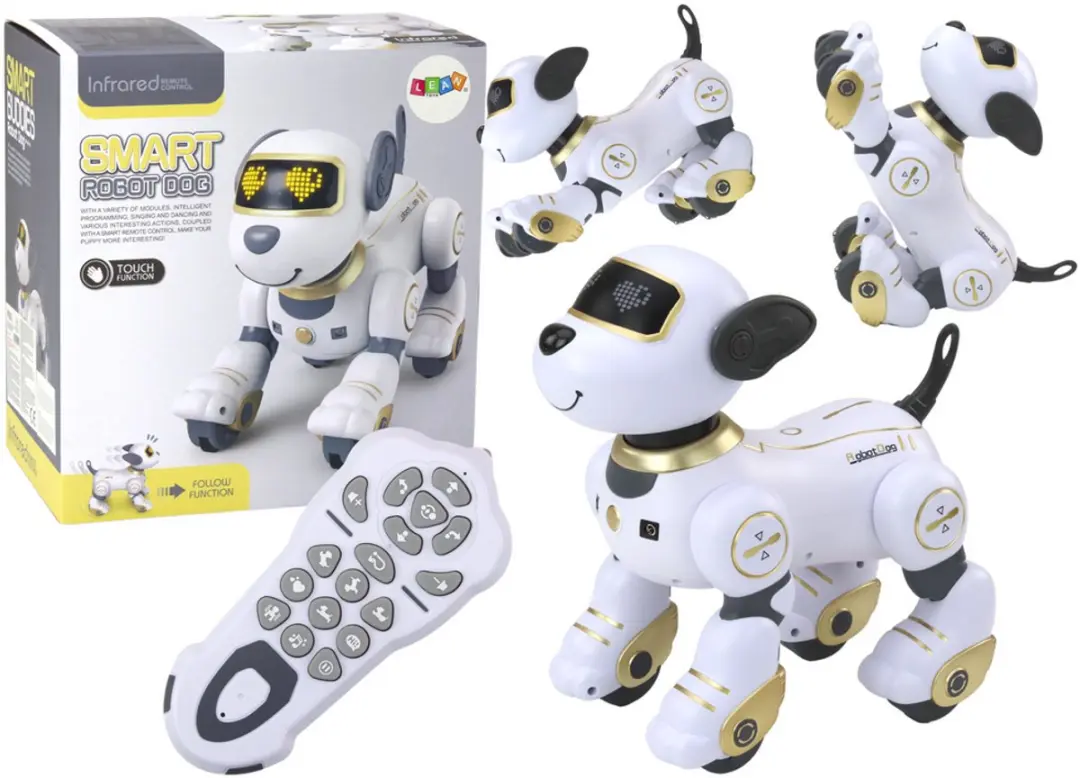Op afstand bestuurbare interactieve robothond die danst volgt gouden bevelen