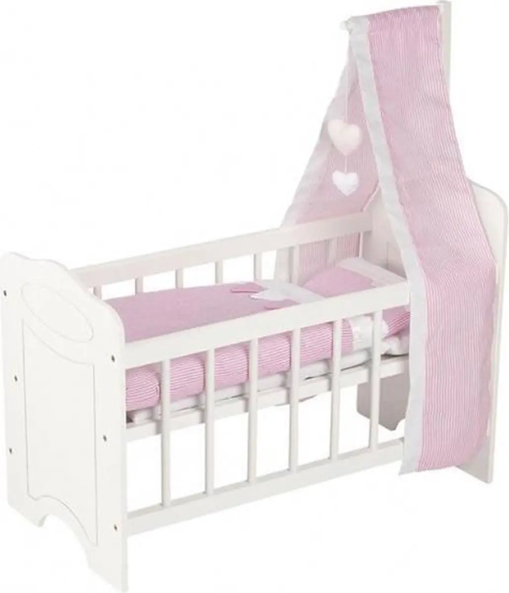 poppenbedje met hemel junior 63 x 31,5 cm hout wit/roze