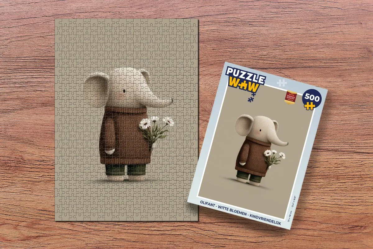 PuzzleWow Olifant Witte Bloemen Legpuzzel 500 Stuks