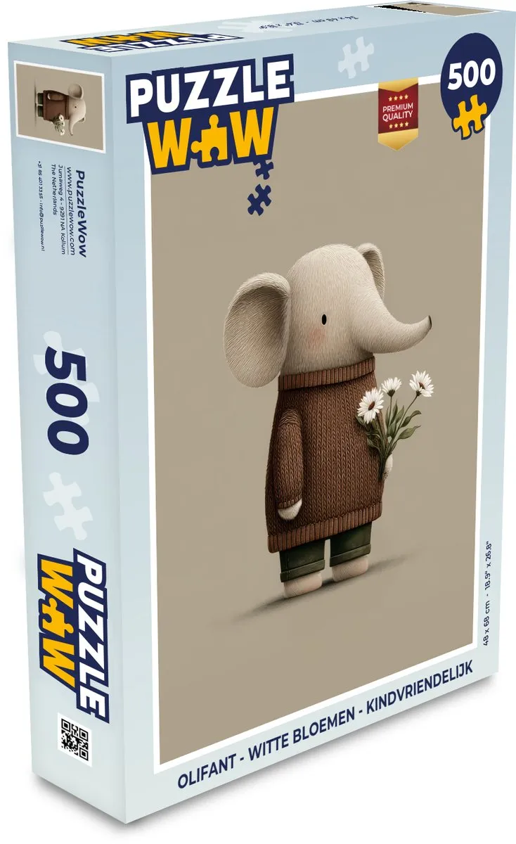 PuzzleWow Olifant Witte Bloemen Legpuzzel 500 Stuks