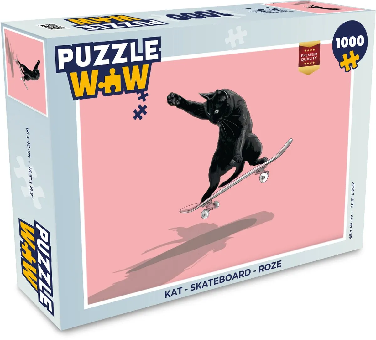 PuzzleWow Kat Skateboard Legpuzzel 1000 Stuks - Roze