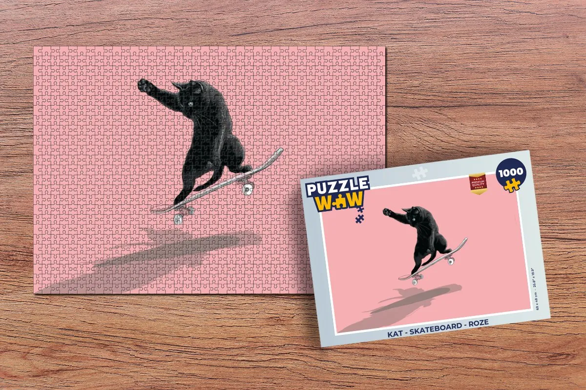 PuzzleWow Kat Skateboard Legpuzzel 1000 Stuks - Roze