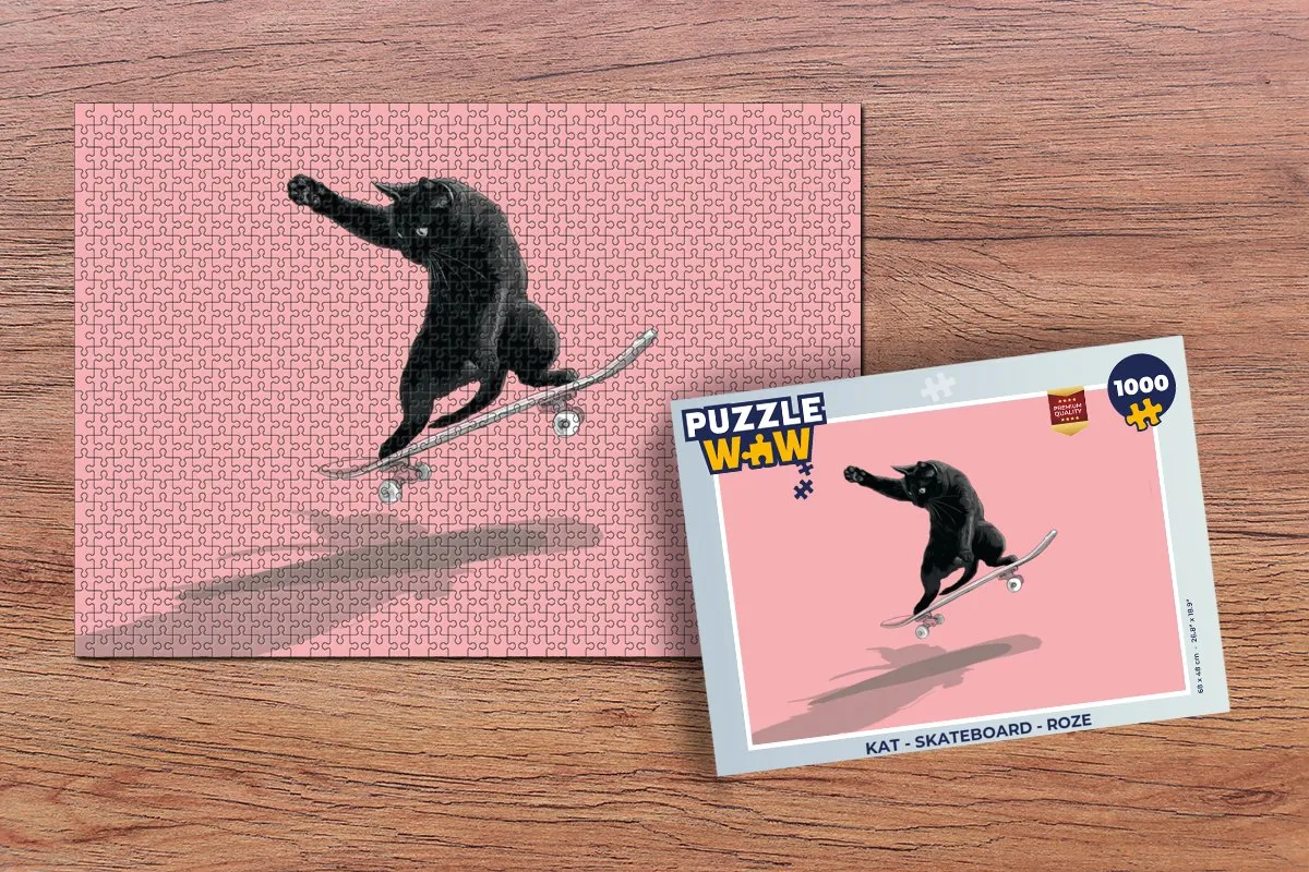 PuzzleWow Kat Skateboard Legpuzzel 1000 Stuks - Roze