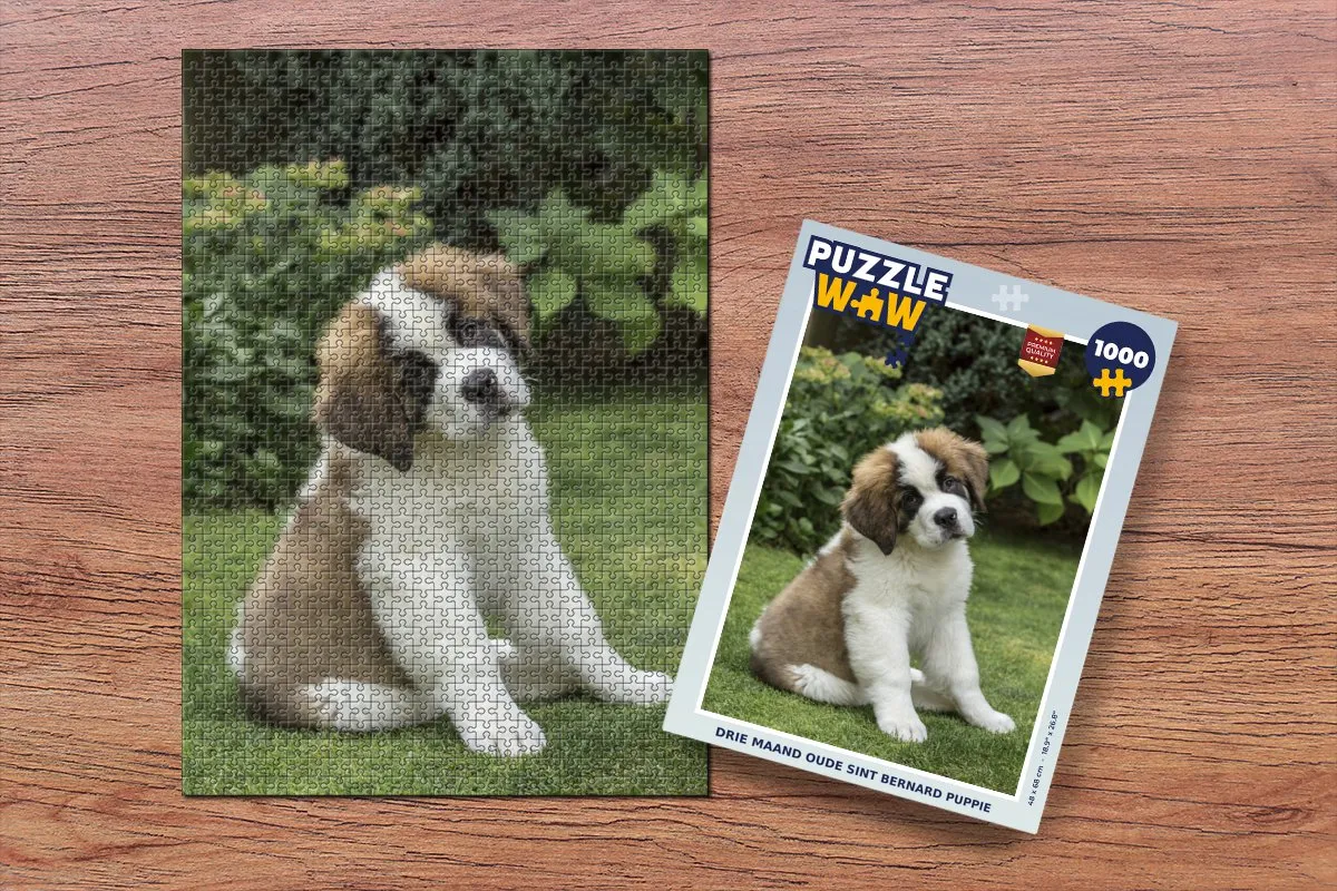 PuzzleWow Legpuzzel 1000 Stuks - Drie Maand Oude Sint Bernard Puppy - Multicolor