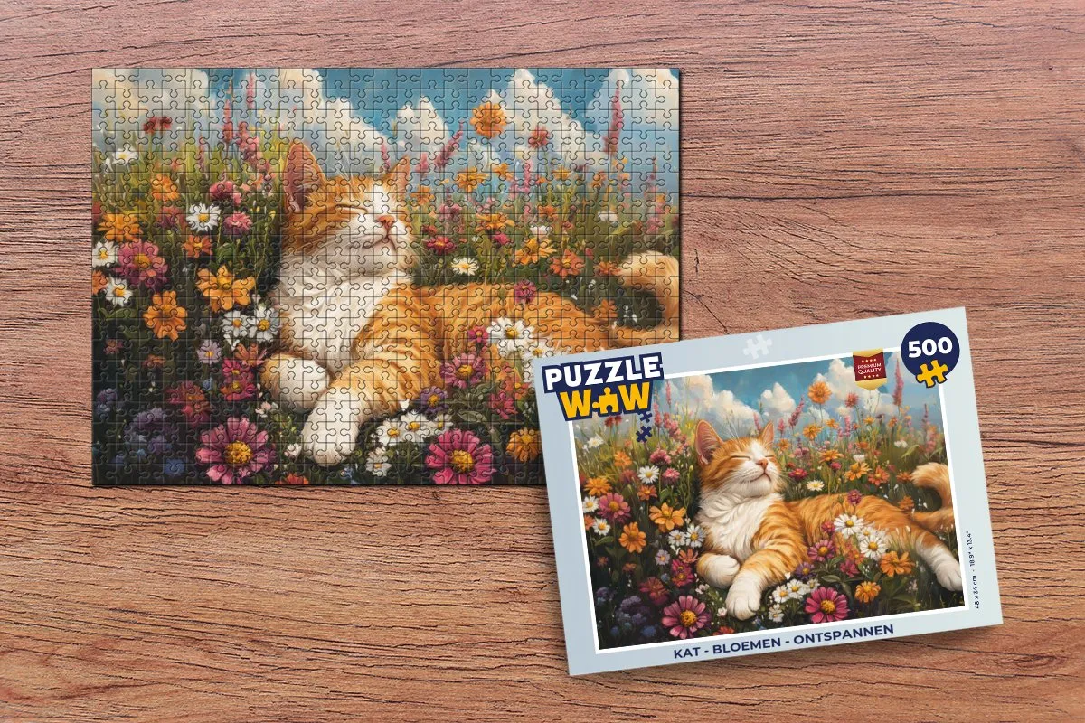 PuzzleWow Kat Bloemen Legpuzzel 500 Stuks