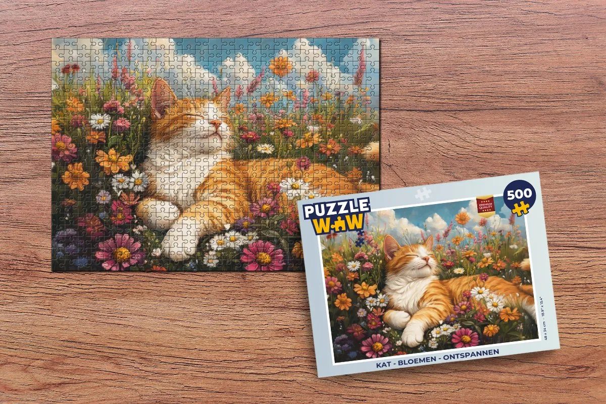 PuzzleWow Kat Bloemen Legpuzzel 500 Stuks
