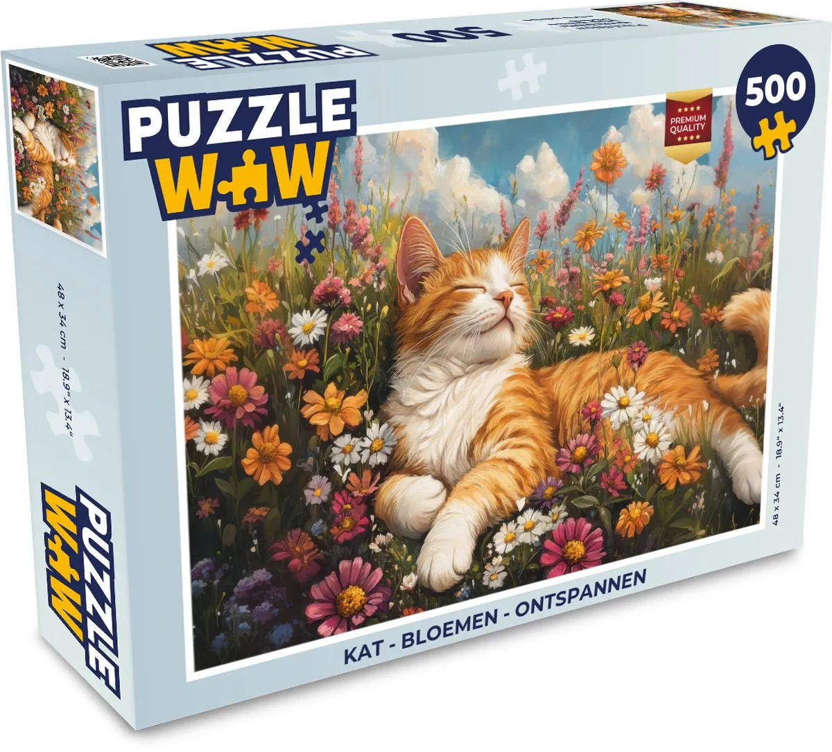 PuzzleWow Kat Bloemen Legpuzzel 500 Stuks