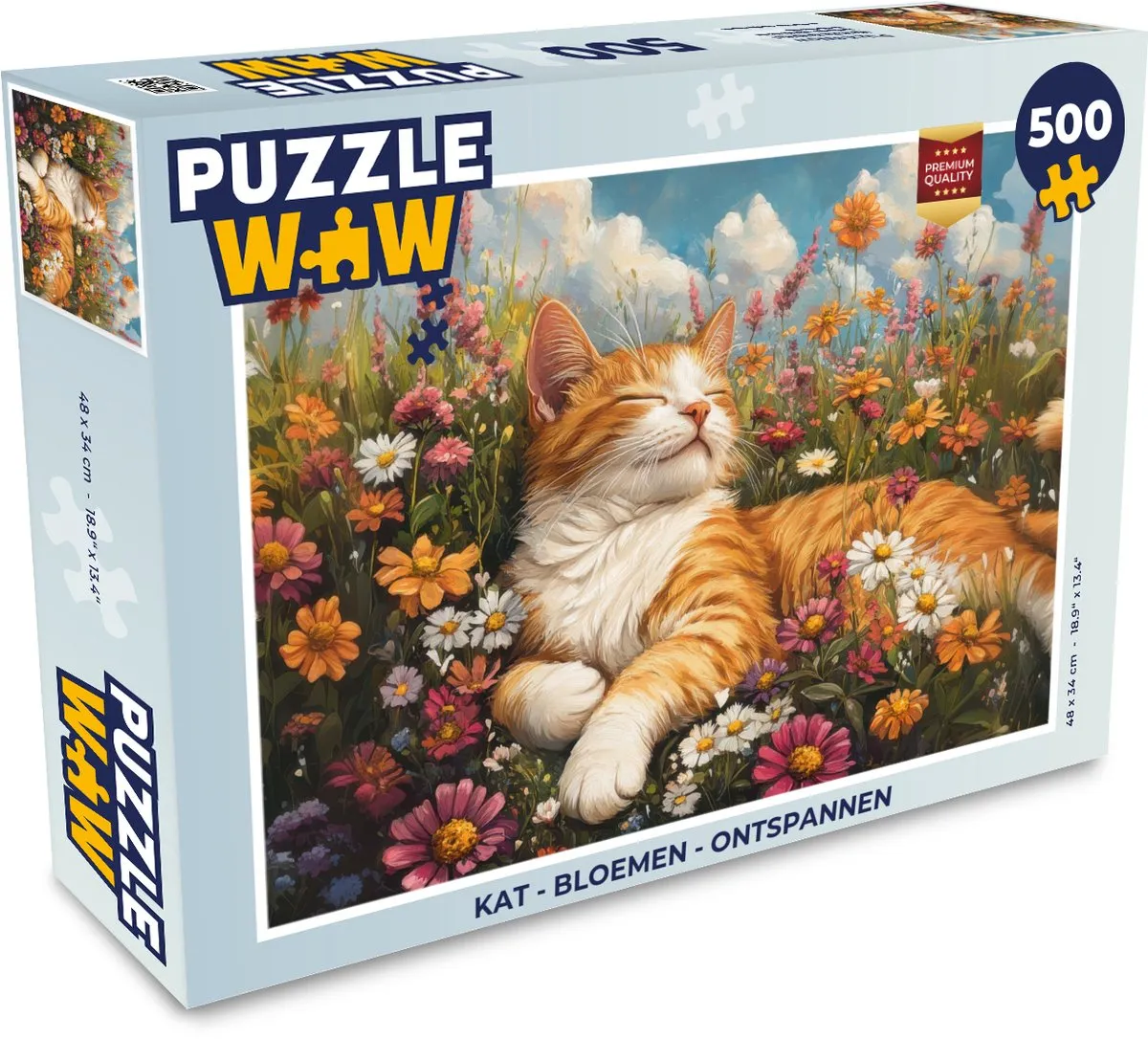 PuzzleWow Kat Bloemen Legpuzzel 500 Stuks